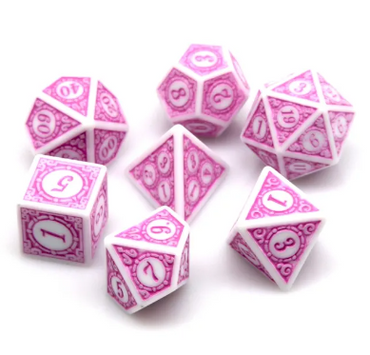 White & Purple Magic Flame 7-Dice Set DND RPG Dice Purple Color Fill (Online Only)