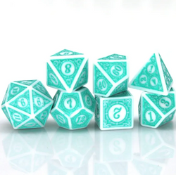 White & Teal Magic Flame 7-Dice Set DND RPG Dice Teal Color Fill (Online Only)