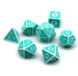 White & Teal Magic Flame 7-Dice Set DND RPG Dice Teal Color Fill (Online Only)