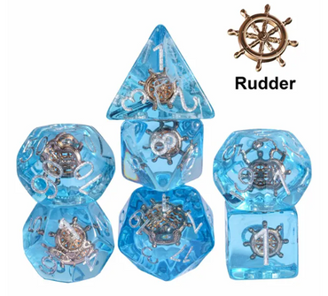 Nautical Odyssey Blue 7-Dice Set DND RPG Dice Gold Rudder Inclusion (Online Only)