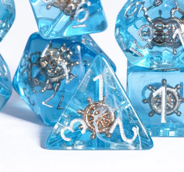 Nautical Odyssey Blue 7-Dice Set DND RPG Dice Gold Rudder Inclusion (Online Only)