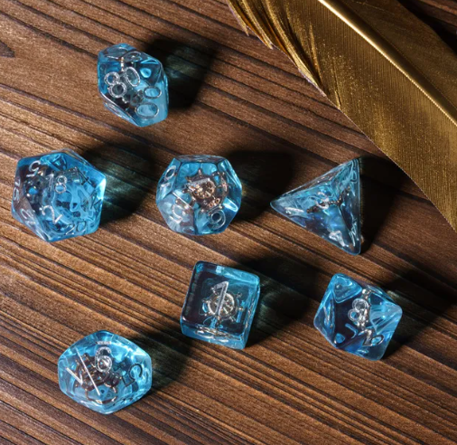 Nautical Odyssey Blue 7-Dice Set DND RPG Dice Gold Rudder Inclusion (Online Only)