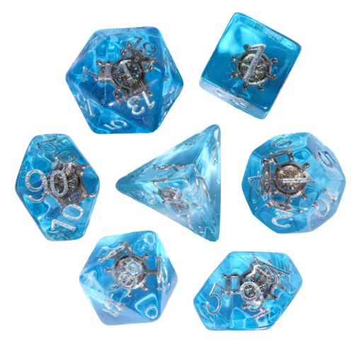 Nautical Odyssey Blue 7-Dice Set DND RPG Dice Gold Rudder Inclusion (Online Only)