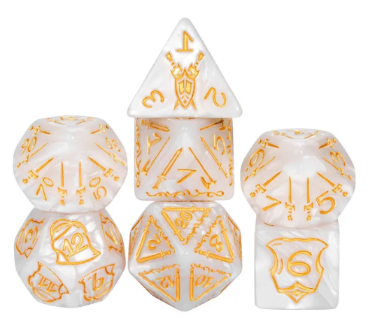 Giant Fighter Pearl Dice (7) with Gold Numbers JUMBO Dice Set (Available in Several Colors) (Online Only)