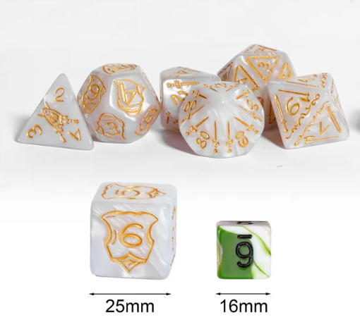 Giant Fighter Pearl Dice (7) with Gold Numbers JUMBO Dice Set (Available in Several Colors) (Online Only)
