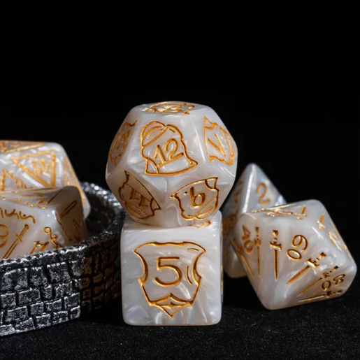 Giant Fighter Pearl Dice (7) with Gold Numbers JUMBO Dice Set (Available in Several Colors) (Online Only)