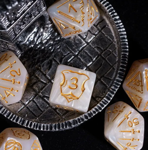 Giant Fighter Pearl Dice (7) with Gold Numbers JUMBO Dice Set (Available in Several Colors) (Online Only)