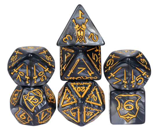 Giant Fighter Pearl Dice (7) with Gold Numbers JUMBO Dice Set (Available in Several Colors) (Online Only)
