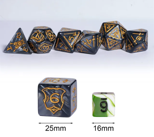 Giant Fighter Pearl Dice (7) with Gold Numbers JUMBO Dice Set (Available in Several Colors) (Online Only)