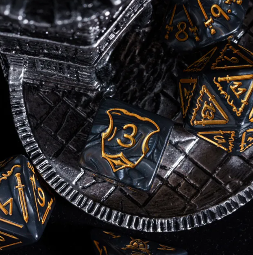 Giant Fighter Pearl Dice (7) with Gold Numbers JUMBO Dice Set (Available in Several Colors) (Online Only)