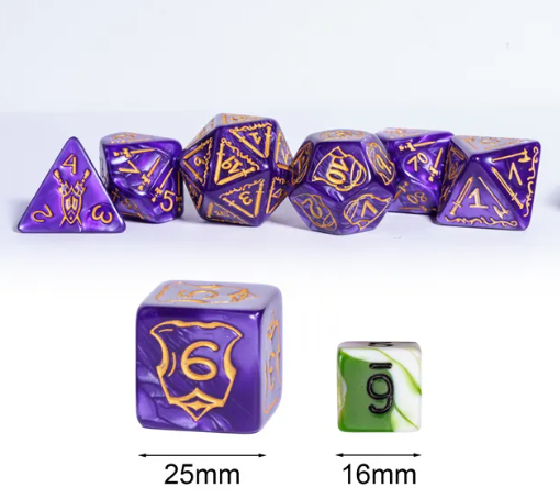 Giant Fighter Pearl Dice (7) with Gold Numbers JUMBO Dice Set (Available in Several Colors) (Online Only)