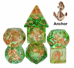 Nautical Odyssey Green 7-Dice Set DND RPG Dice Gold AnchorInclusion (Online Only)