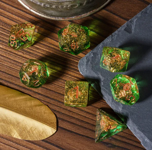 Nautical Odyssey Green 7-Dice Set DND RPG Dice Gold AnchorInclusion (Online Only)