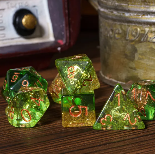 Nautical Odyssey Green 7-Dice Set DND RPG Dice Gold AnchorInclusion (Online Only)