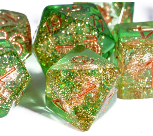 Nautical Odyssey Green 7-Dice Set DND RPG Dice Gold AnchorInclusion (Online Only)
