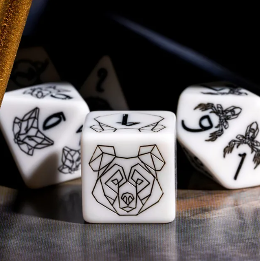 Unleash the Wild: Beast Dice - White 7-Dice Set with Black Beast Emblems for RPGs (Online Only)
