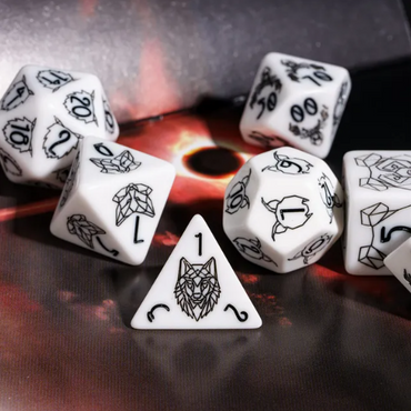 Unleash the Wild: Beast Dice - White 7-Dice Set with Black Beast Emblems for RPGs (Online Only)