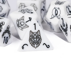 Unleash the Wild: Beast Dice - White 7-Dice Set with Black Beast Emblems for RPGs (Online Only)