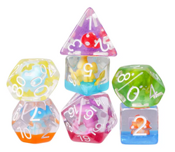Enchanted Forest Mushroom Dice Set: 7-Piece Clear Resin RPG Dice w/Vibrant Botanicals (Online Only)