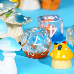 Enchanted Forest Mushroom Dice Set: 7-Piece Clear Resin RPG Dice w/Vibrant Botanicals (Online Only)