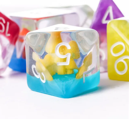 Enchanted Forest Mushroom Dice Set: 7-Piece Clear Resin RPG Dice w/Vibrant Botanicals (Online Only)