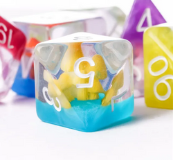Enchanted Forest Mushroom Dice Set: 7-Piece Clear Resin RPG Dice w/Vibrant Botanicals (Online Only)