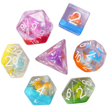 Enchanted Forest Mushroom Dice Set: 7-Piece Clear Resin RPG Dice w/Vibrant Botanicals (Online Only)