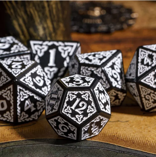 Celtic Knot Dice 7-Dice Set DND RPG Dice Druidic | White, Red, Orange, Yellow. Green, Blue (Online Only)