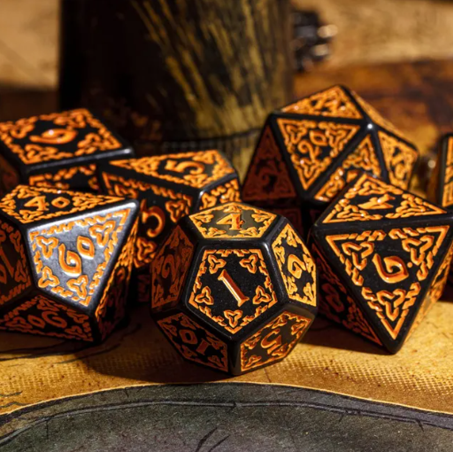 Celtic Knot Dice 7-Dice Set DND RPG Dice Druidic | White, Red, Orange, Yellow. Green, Blue (Online Only)