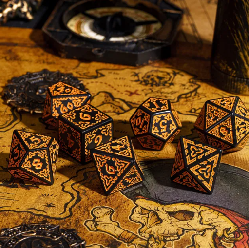 Celtic Knot Dice 7-Dice Set DND RPG Dice Druidic | White, Red, Orange, Yellow. Green, Blue (Online Only)