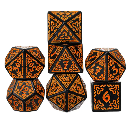 Celtic Knot Dice 7-Dice Set DND RPG Dice Druidic | White, Red, Orange, Yellow. Green, Blue (Online Only)