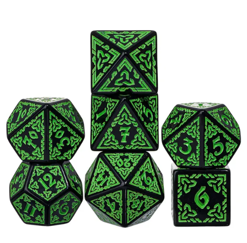 Celtic Knot Dice 7-Dice Set DND RPG Dice Druidic | White, Red, Orange, Yellow. Green, Blue (Online Only)