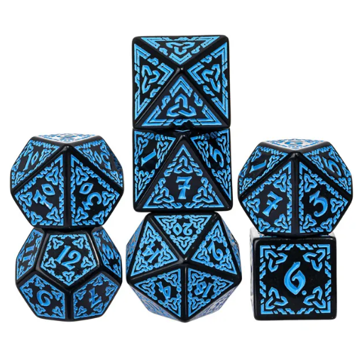 Celtic Knot Dice 7-Dice Set DND RPG Dice Druidic | White, Red, Orange, Yellow. Green, Blue (Online Only)