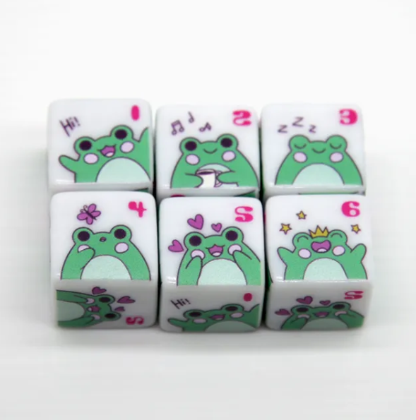 Frog Dice | Printed d6 Dice Featuring Cute Green Frog Numbered (Online Only)
