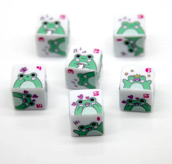 Frog Dice | Printed d6 Dice Featuring Cute Green Frog Numbered (Online Only)