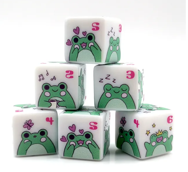 Frog Dice | Printed d6 Dice Featuring Cute Green Frog Numbered (Online Only)