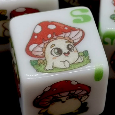 (White) Mushroom Dice | Printed d6 Dice Featuring Cute Mushroom Numbered (Online Only)