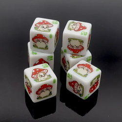 (White) Mushroom Dice | Printed d6 Dice Featuring Cute Mushroom Numbered (Online Only)