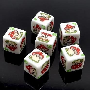 (White) Mushroom Dice | Printed d6 Dice Featuring Cute Mushroom Numbered (Online Only)