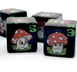 (Black) Mushroom Dice | Printed d6 Dice Featuring Cute Mushroom Numbered (Online Only)