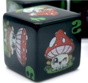 (Black) Mushroom Dice | Printed d6 Dice Featuring Cute Mushroom Numbered (Online Only)
