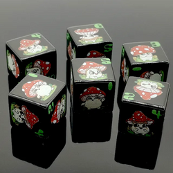 (Black) Mushroom Dice | Printed d6 Dice Featuring Cute Mushroom Numbered (Online Only)