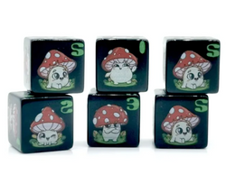 (Black) Mushroom Dice | Printed d6 Dice Featuring Cute Mushroom Numbered (Online Only)