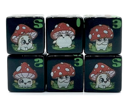 (Black) Mushroom Dice | Printed d6 Dice Featuring Cute Mushroom Numbered (Online Only)