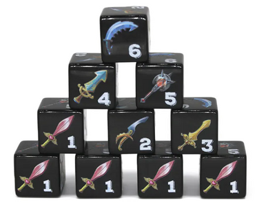 (Black) Sword Dice | Printed d6 Dice Featuring Fantasy Weapons Numbered (Online Only)