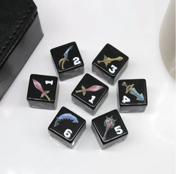 (Black) Sword Dice | Printed d6 Dice Featuring Fantasy Weapons Numbered (Online Only)