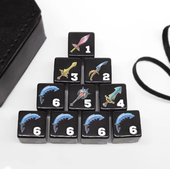 (Black) Sword Dice | Printed d6 Dice Featuring Fantasy Weapons Numbered (Online Only)