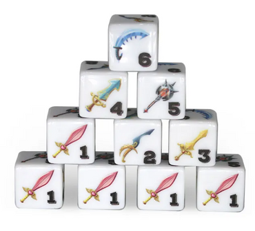 (White) Sword Dice | Printed d6 Dice Featuring Fantasy Weapons Numbered (Online Only)