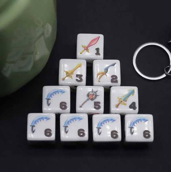 (White) Sword Dice | Printed d6 Dice Featuring Fantasy Weapons Numbered (Online Only)
