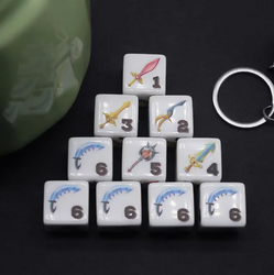 (White) Sword Dice | Printed d6 Dice Featuring Fantasy Weapons Numbered (Online Only)